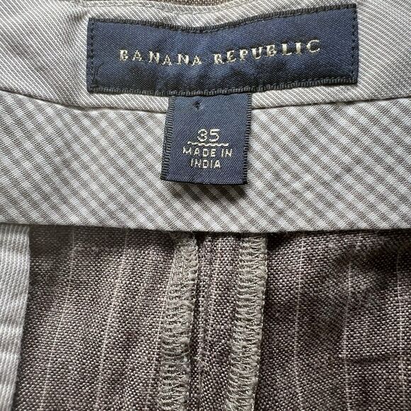 Banana Republic 100% Linen Shorts Mens Size 35 Brown Striped 11” Inseam Beemuda - Picture 12 of 13